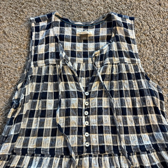 ANTHROPOLOGIE PILCRO Neve Gingham Tiered Top Blue/White size L - Picture 5 of 7